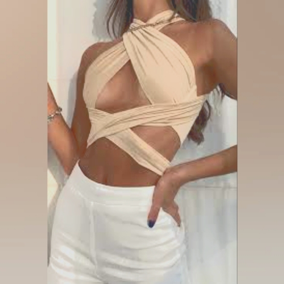 miss priss Tops - Criss Cross Top in beige one (one size)